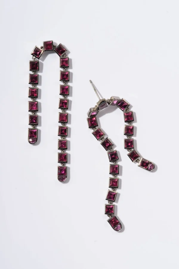 Arc Earrings - Rhodolite