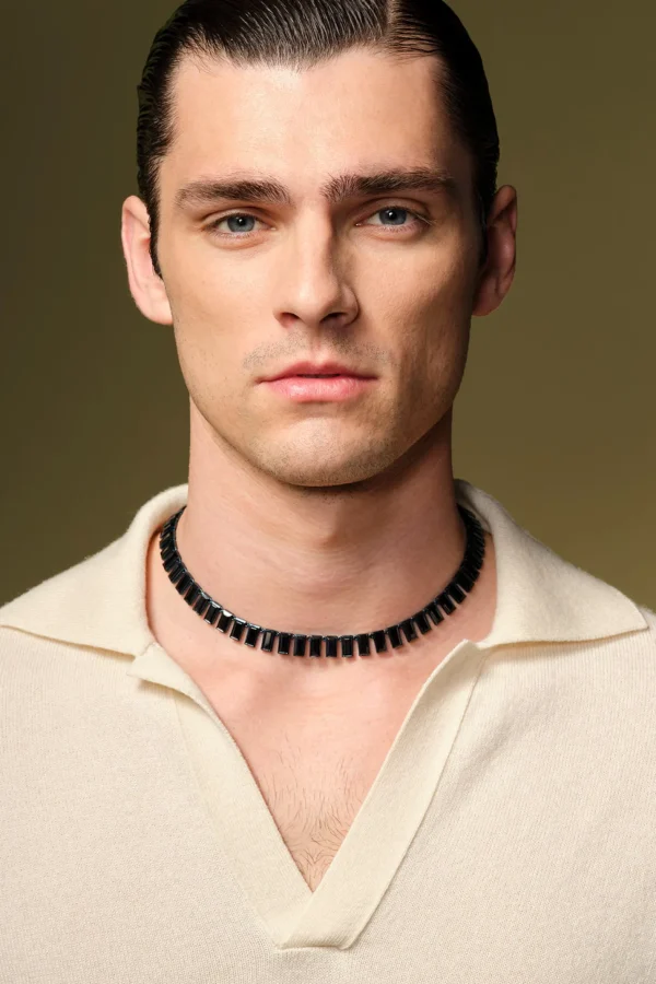 Baguette Tile Rivière Necklace - Black Spinel