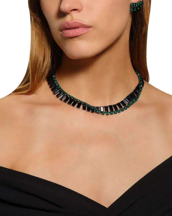 Baguette Tile Rivière Necklace - Black Spinel