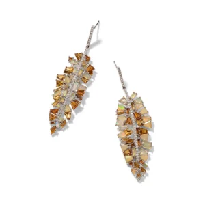 Bahia Banana Leaf Earrings - Diamond, Golden Tourmaline & Ethiopian Opal