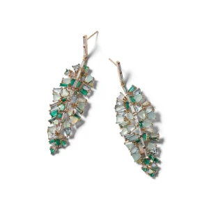 Bahia Banana Leaf Earrings - Diamond, Emerald & Aquamarine