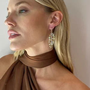 Bahia Banana Leaf Earrings - Diamond, Golden Tourmaline & Ethiopian Opal