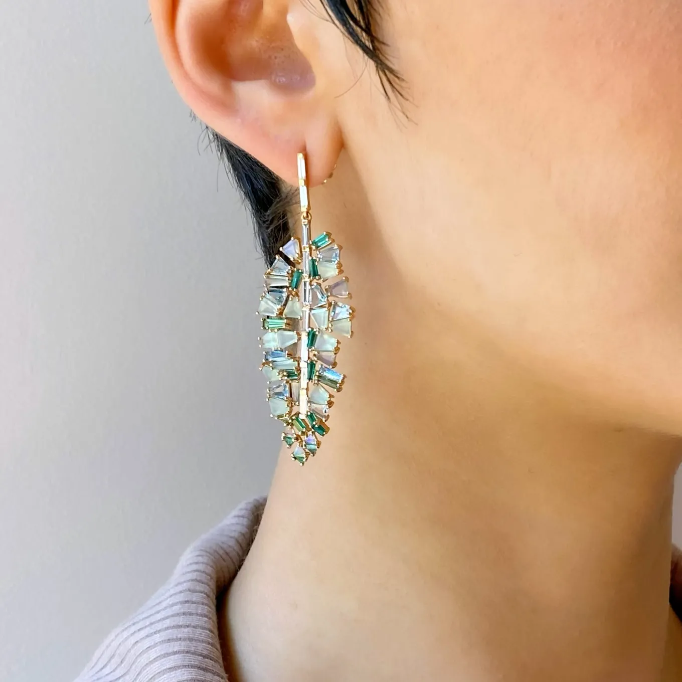 bahia_banana_leaf_earring_2.webp Bahia Banana Leaf Earrings - Diamond, Emerald & Aquamarine