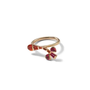 Bent Crocus Ring - Fire Opal & Rubellite