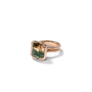 Buttress Emerald Cut Solitaire Ring - Bi-Color Tourmaline