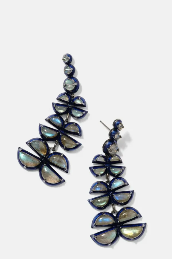 Can-Can Blue Enameled Earrings - Labradorite