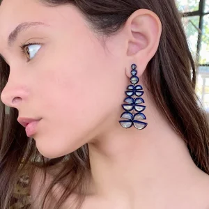 Can-Can Blue Enameled Earrings - Labradorite