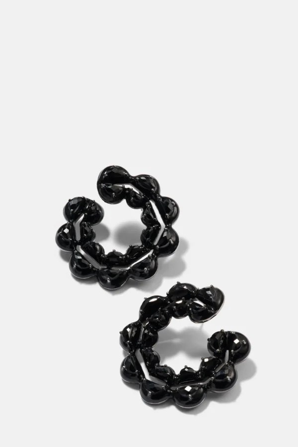 Caterpillar Black Enameled Bypass Hoops - Black Spinel