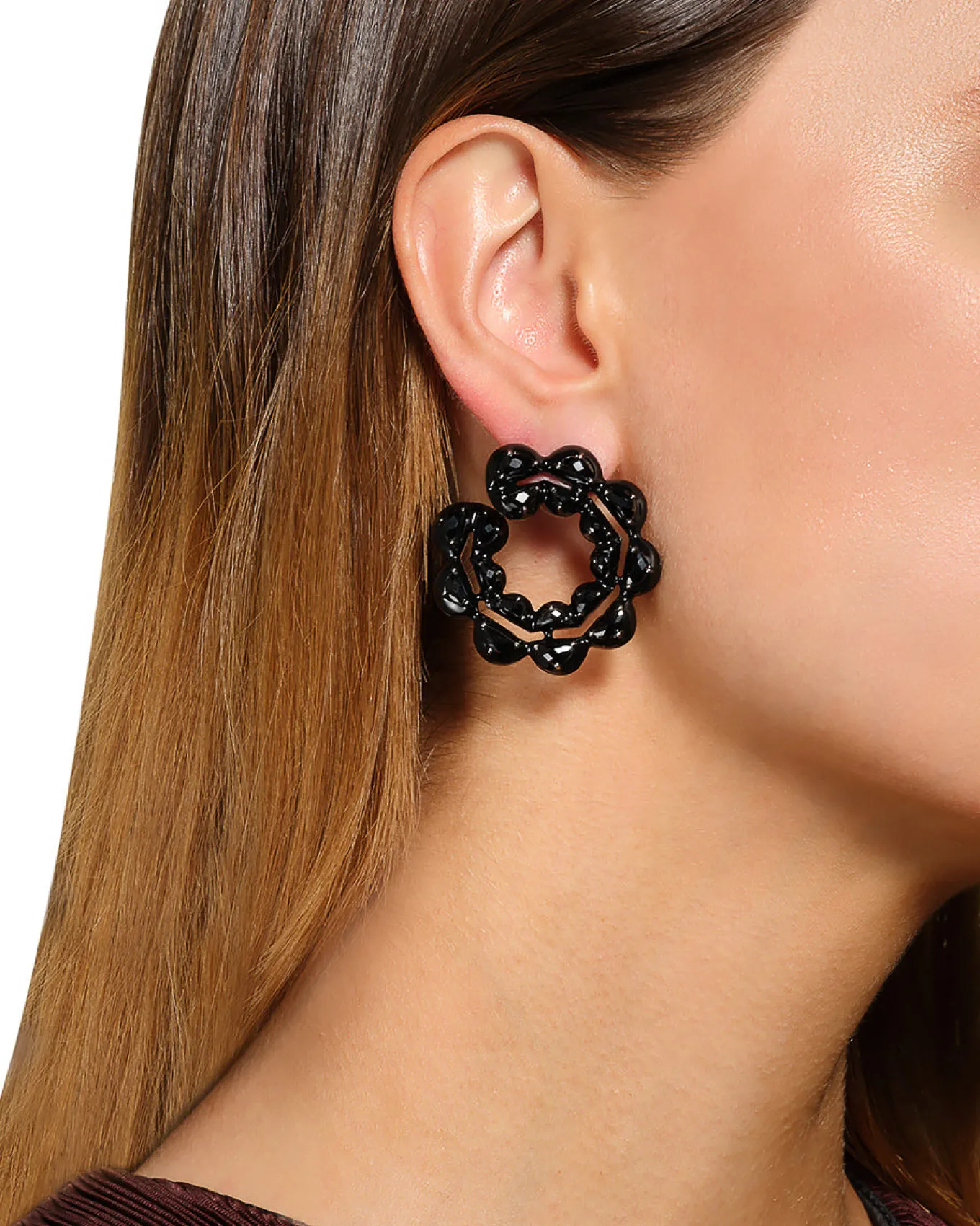 caterpillar_black_enamele_1.webp Caterpillar Black Enameled Bypass Hoops - Black Spinel