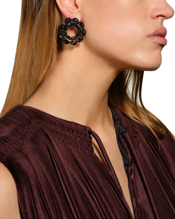 Caterpillar Black Enameled Bypass Hoops - Black Spinel