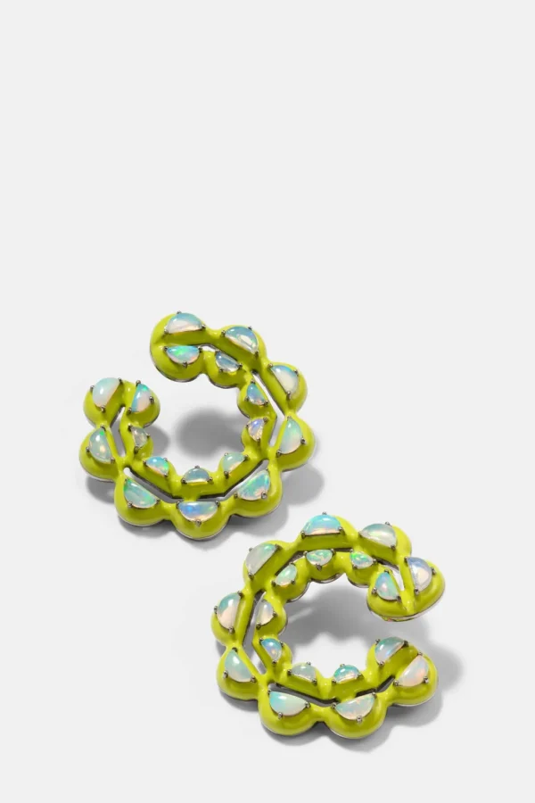Caterpillar Chartreuse Enameled Bypass Hoops - Ethiopian Opal
