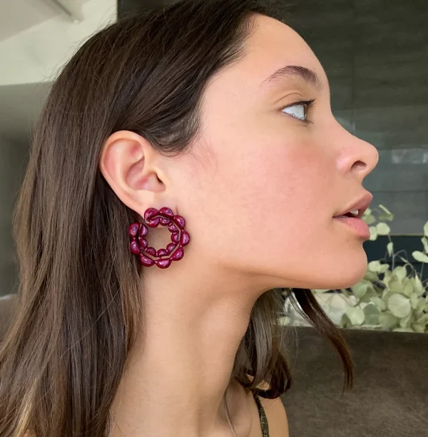 Caterpillar Red Enameled Bypass Hoops - Ruby