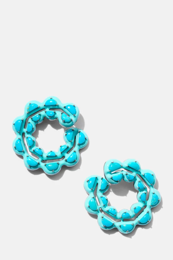 Caterpillar Turquoise Enameled Bypass Hoops - Turquoise