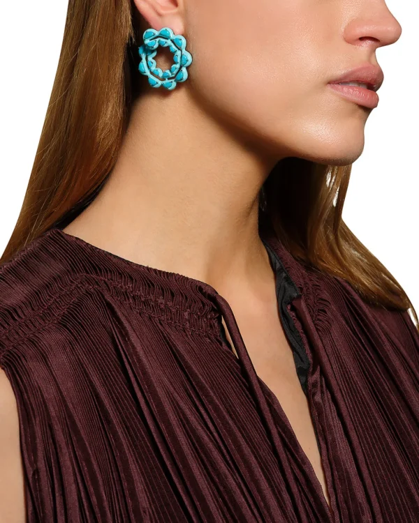 Caterpillar Turquoise Enameled Bypass Hoops - Turquoise