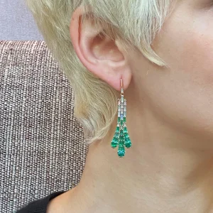 Deco Bell Earrings - Ethiopian Opal & Emerald