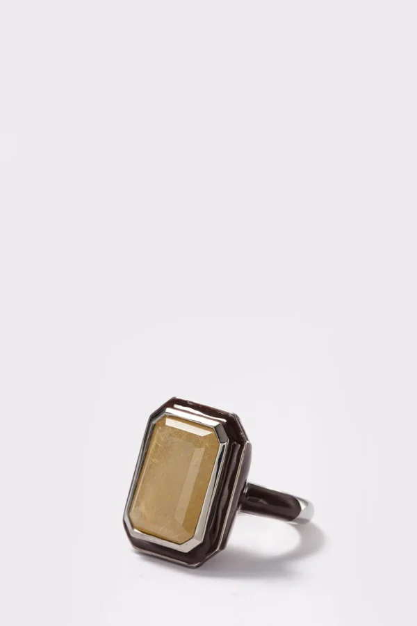 Deco Lacquer Solitaire Ring - Rutilated Quartz