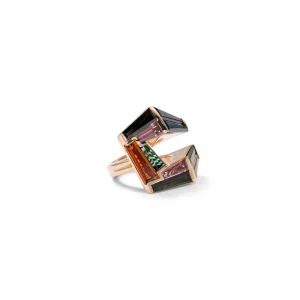 Double Fold-Over Mosaic Ring - Golden Tourmaline