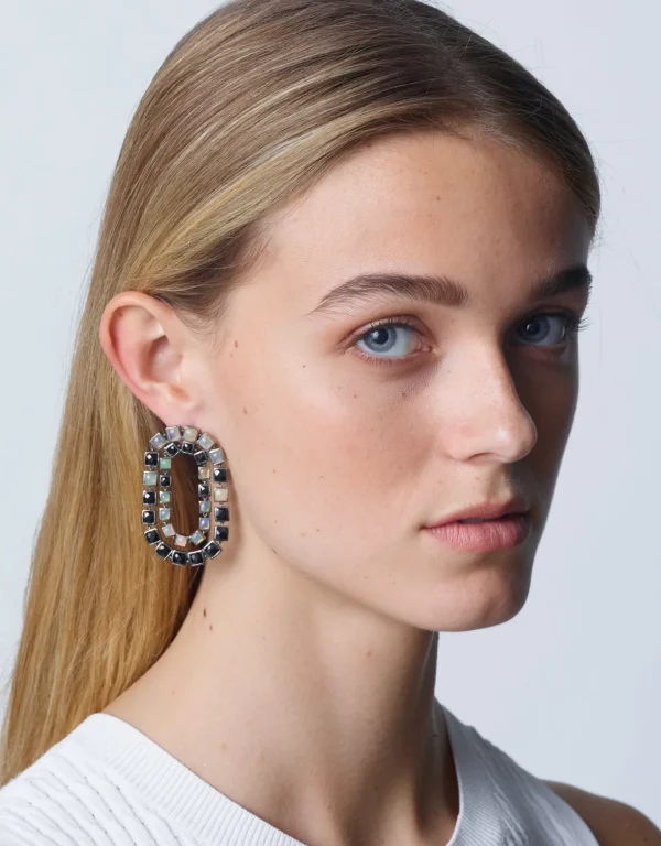 Double Loop Earrings - Black Spinel & Ethiopian Opal