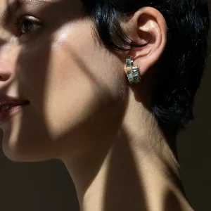 Double Ruched Ear Cuffs - Blue Peruvian Opal & Aquamarine