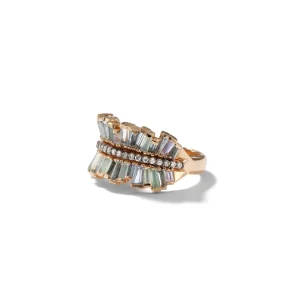 Double Ruched Ribbon Ring - Aquamarine & Blue Peruvian Opal
