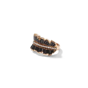 Double Ruched Ribbon Ring - Black Spinel