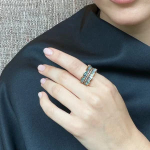 Double Ruched Ribbon Ring - Aquamarine & Blue Peruvian Opal