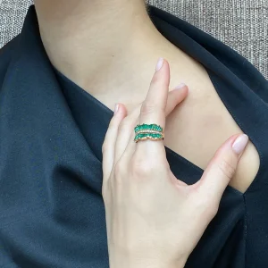 Double Ruched Ribbon Ring - Emerald