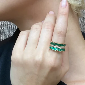 Double Ruched Ribbon Ring - Emerald