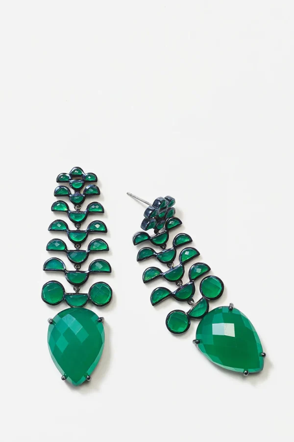 Fishbone Earrings - Green Onyx