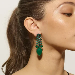 Fishbone Earrings - Green Onyx