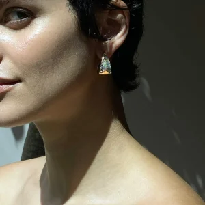 Herringbone Hoops - Blue Peruvian Opal, Aquamarine & Ethiopian Opal