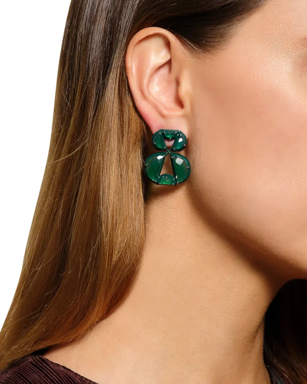 Infinity Emerald Enameled Earrings - Green Onyx