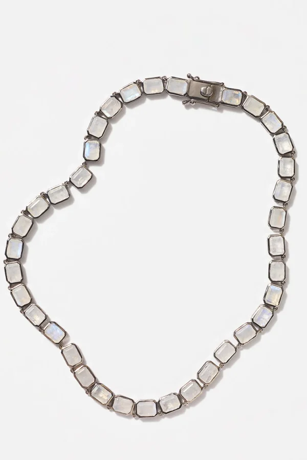 Large Deco-Tile Rivière Necklace - Rainbow Moonstone
