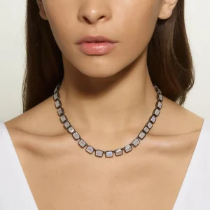 Large Deco-Tile Rivière Necklace - Rainbow Moonstone