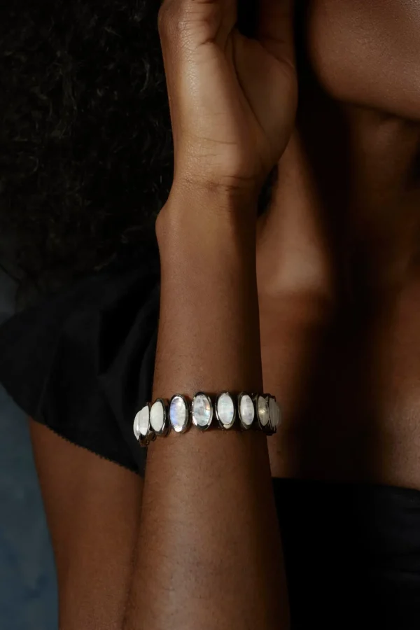 Large Elliptic Bracelet - Rainbow Moonstone