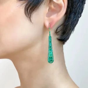 Large Oar Earrings - Emerald
