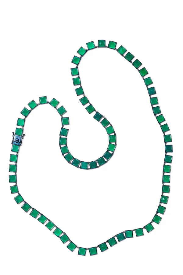 Large Tile Opera Necklace - Green Onyx