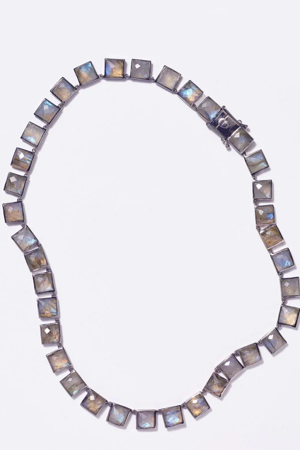 Large Tile Rivière Necklace - Faceted Labradorites