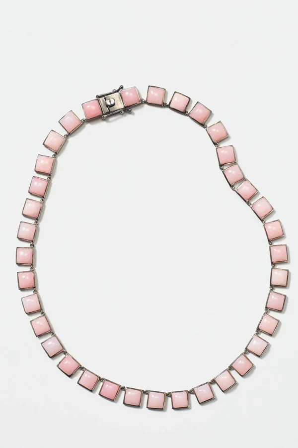Large Tile Rivière Necklace - Pink Opal