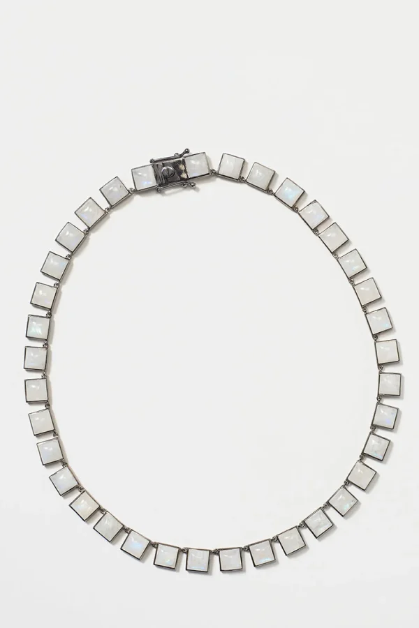 Large Tile Rivière Necklace - Rainbow Moonstone