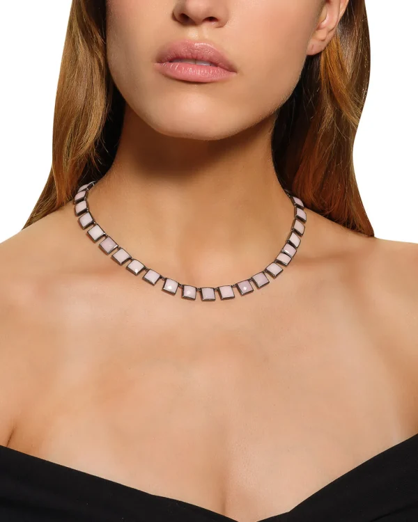 Large Tile Rivière Necklace - Pink Opal