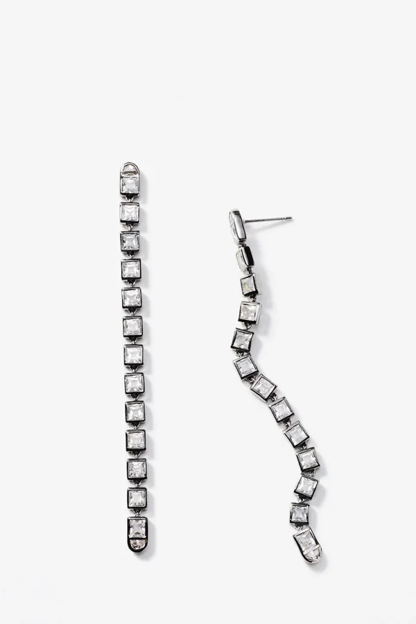 Line Earrings - Tea Length - White Zircon
