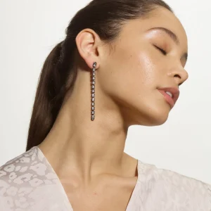 Line Earrings - Tea Length - White Zircon