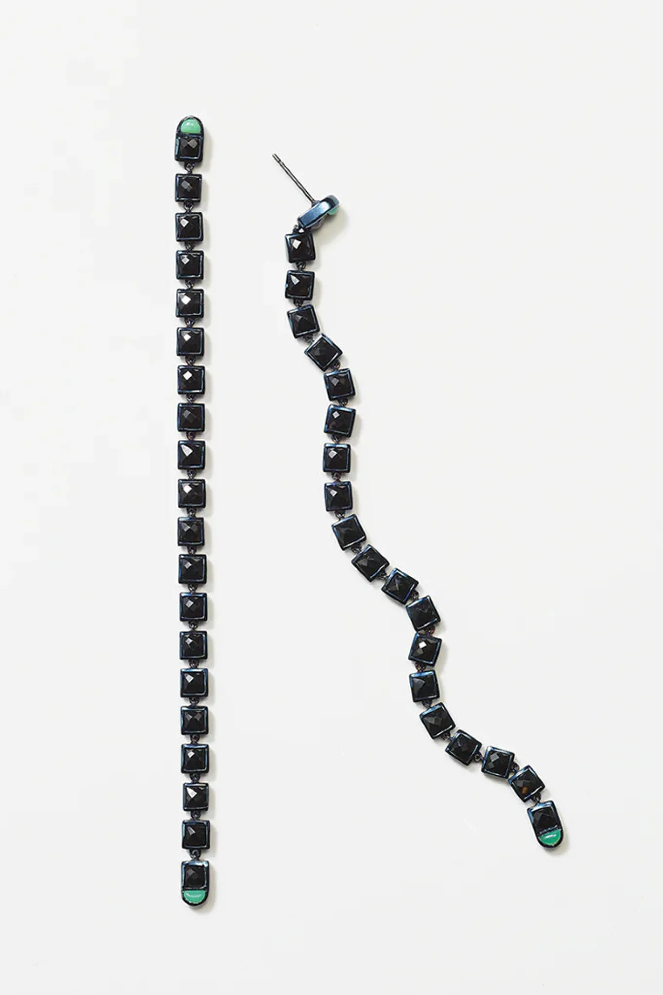 line_earrings_party_lengt_0.webp Line Earrings -Party Length - Black Spinel & Chrysoprase with Blue Rhodium
