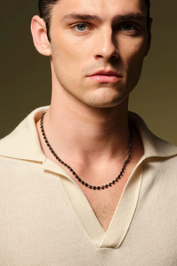Men's Petite Dot Rivière Necklace - Black Spinel