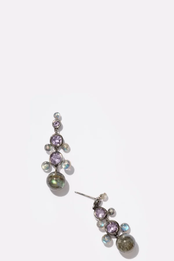 Mini Dew Drop Earrings - Labradorite & Rose of France