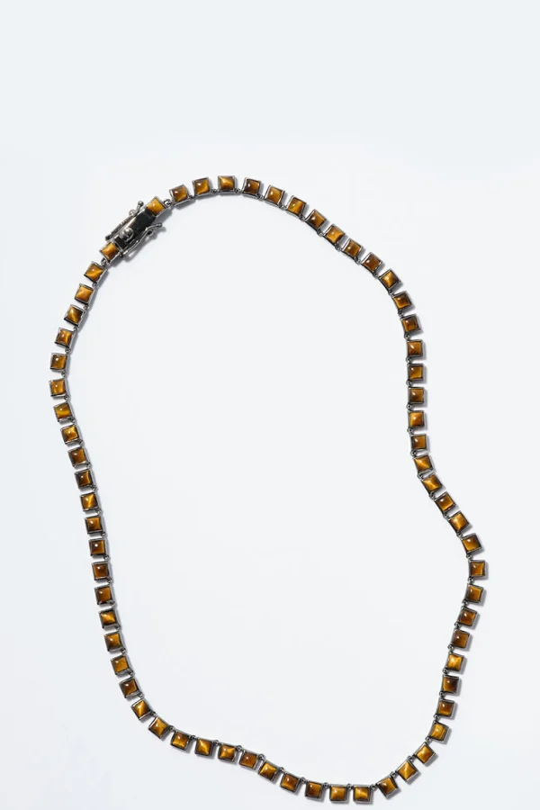 Mini Tile Rivière Necklace - Tiger's Eye