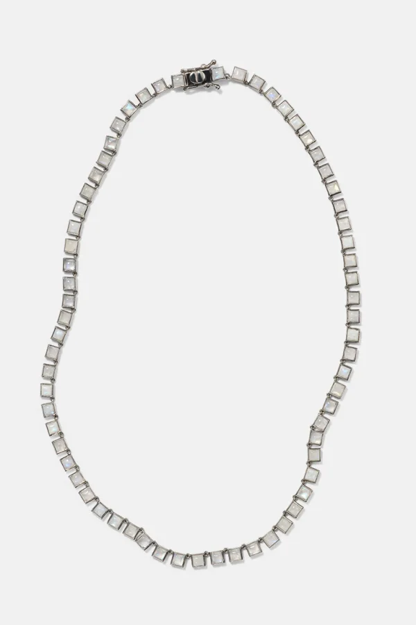 Mini Tile Rivière Necklace - Rainbow Moonstone