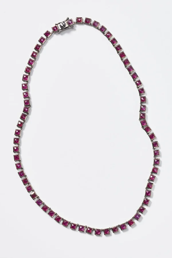 Mini Tile Rivière Necklace - Ruby