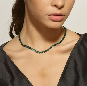 Mini Tile Rivière Necklace - Green Onyx
